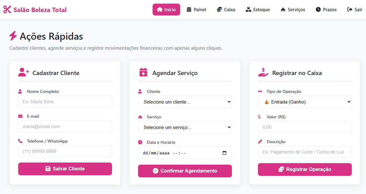 Dashboard do sistema